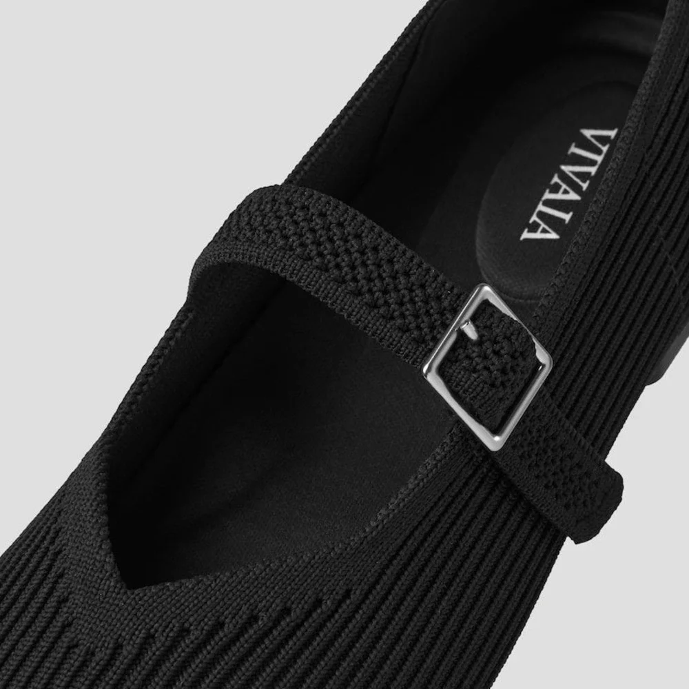 VIVAIA Mary Jane Knit Flats Comfortable Everyday Shoes Black EU/39 US/8